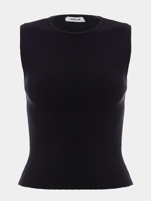 Regata Cropped em Ponto Nervura Preto