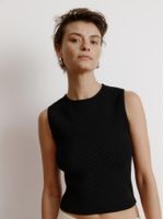 Regata Cropped em Ponto Nervura Preto - Anselmi Feminino