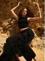 Regata Cropped em Ponto Nervura Preto - Anselmi Feminino