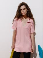Blusa Plissada Evasê Gola Polo Rosa Pó - Anselmi Feminino