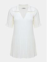 Blusa Plissada Evasê Gola Polo Off White - Anselmi Feminino