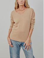 Suéter 100% Cashmere Gola V Camelo - Blusa Feminina