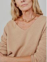Suéter 100% Cashmere Gola V Camelo - Blusa Feminina