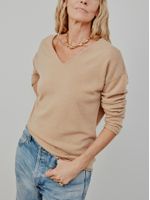 Suéter 100% Cashmere Gola V Camelo - Blusa Feminina