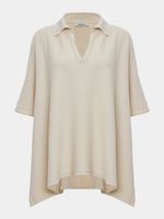 Blusa longa feminina de tricô com gola polo e manga curta, da Anselmi