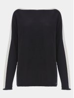 Blusa feminina de tricô 3D com manga morcego e intársia bicolor, da Anselmi