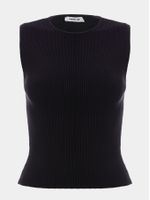 Regata cropped feminina de tricô em ponto nervura com decote careca, da Anselmi