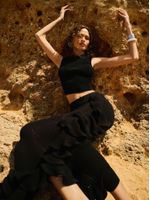 Regata Cropped em Ponto Nervura Preto - Anselmi Feminino