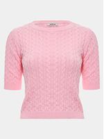 Blusa feminina de tricô com tranças em relevo e manga curta, da Anselmi