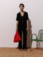 Calça Canelada Reta Preto - Anselmi Feminino