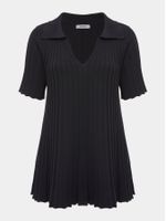 Blusa longa feminina de tricô plissado com gola polo, da Anselmi