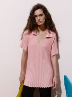 Blusa Plissada Evasê Gola Polo Rosa Pó - Anselmi Feminino
