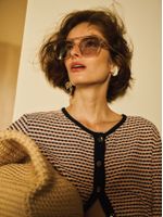 Casaco feminino de tricô jacquard com lapelas e botões, da Anselmi