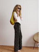 Calça Pantalona Ondas Bicolor Preto - Anselmi Feminino