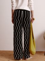 Calça Pantalona Ondas Bicolor Preto - Anselmi Feminino