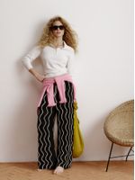 Calça Pantalona Ondas Bicolor Preto - Anselmi Feminino