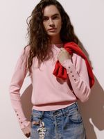 Blusa feminina de tricô 3D com detalhe em botões no punho, da Anselmi