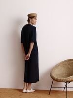 Vestido midi feminino de tricô com gola polo e manga curta, da Anselmi