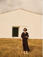 Vestido midi feminino de tricô com gola polo e manga curta, da Anselmi