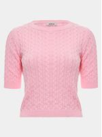 Blusa feminina de tricô com tranças em relevo e manga curta, da Anselmi