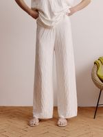Calça pantalona feminina de tricô em ponto Links com cós elástico, da Anselmi
