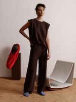 Calça pantalona feminina de tricô em ponto Links com cós elástico, da Anselmi