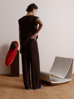 Calça pantalona feminina de tricô em ponto Links com cós elástico, da Anselmi