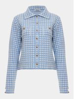 Casaco curto feminino de tricô jacquard com gola polo e botões, da Anselmi